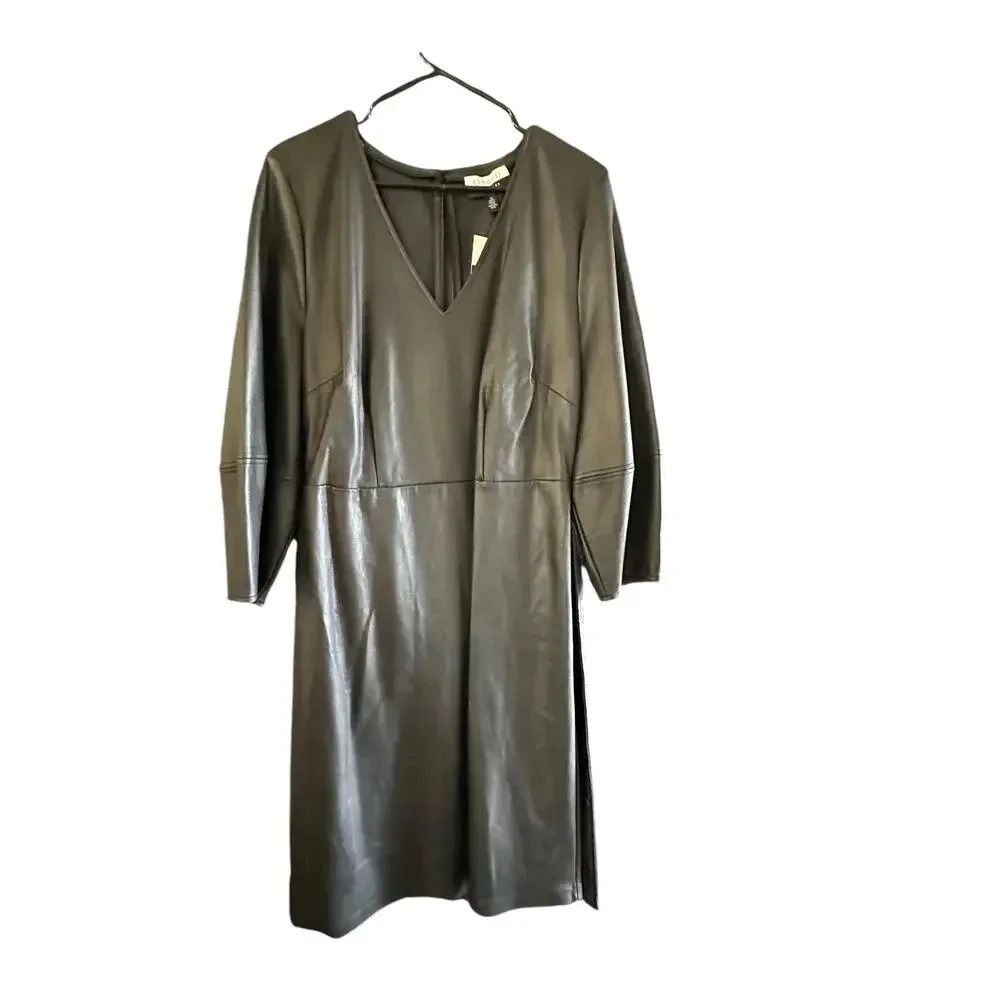 Eloquii Elements Black Faux Leather Stretch Midi Dress Size 18